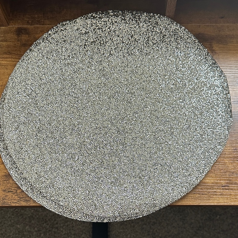 Set of 6 Sparkling Silver Beaded Round Placemat